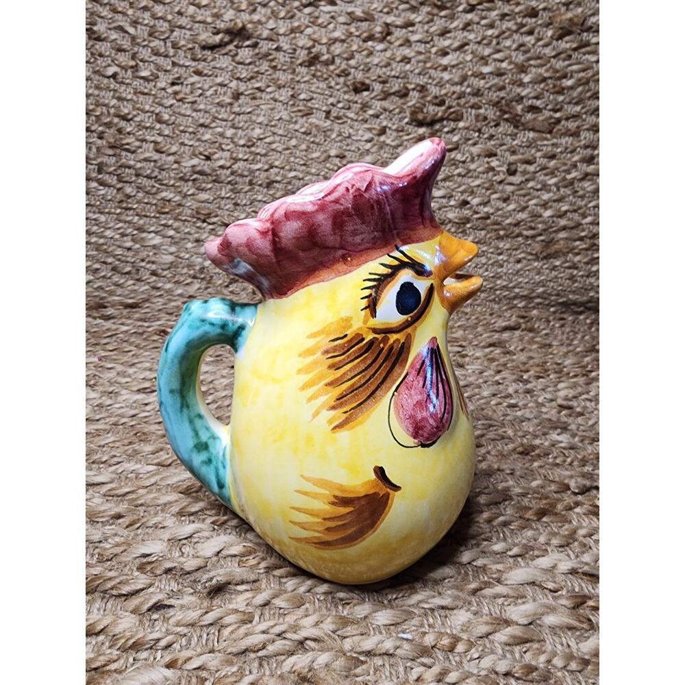 Vintage Cassetta Italy Chicken Rooster Pitcher Farmhouse 8.5 Hand Painted